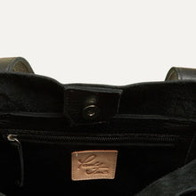 Load image into Gallery viewer, Black Leather Tote with Silver Piping
