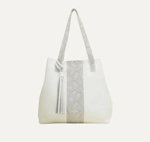 Load image into Gallery viewer, White Leather Tote with Silver Snake Accent
