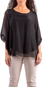 Bell-Sleeved Silk Top