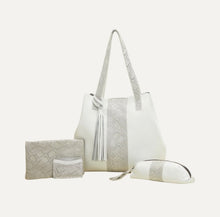 Load image into Gallery viewer, White Leather Tote with Silver Snake Accent
