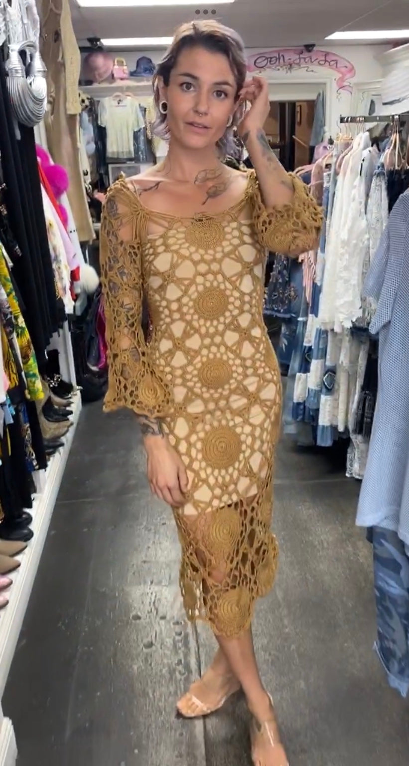 Tan Crochet Dress