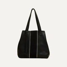 Load image into Gallery viewer, Black Leather Tote with Silver Piping
