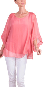 Bell-Sleeved Silk Top