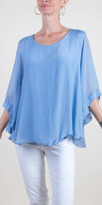 Bell-Sleeved Silk Top