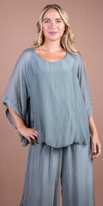 Bell-Sleeved Silk Top