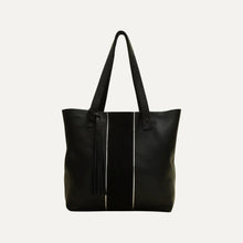 Load image into Gallery viewer, Black Leather Tote with Silver Piping
