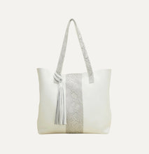 Load image into Gallery viewer, White Leather Tote with Silver Snake Accent
