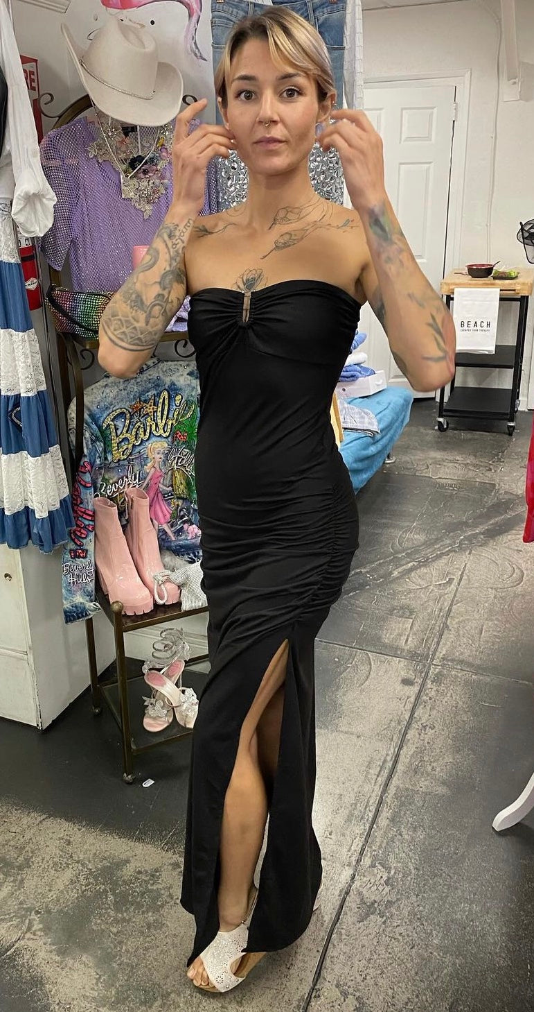Black and Gold Gathered Gown – oohlala girls