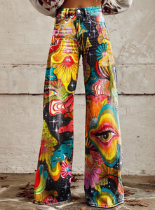 Festival Print Pants - Wide Leg