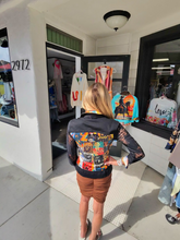 Load image into Gallery viewer, Graphic Print Embellished Denim Jacket
